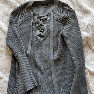 Grey lace up sweater